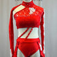 Red Lace Two Piece With Lycra High Low Skirt