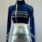 Navy Velvet Military Top and Metallic Silver Shorts