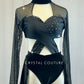 Black Criss Cross Wrap Top and Attached High Low Velvet Skirt