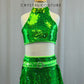 Lime Green Sequin Halter Top And Skirt