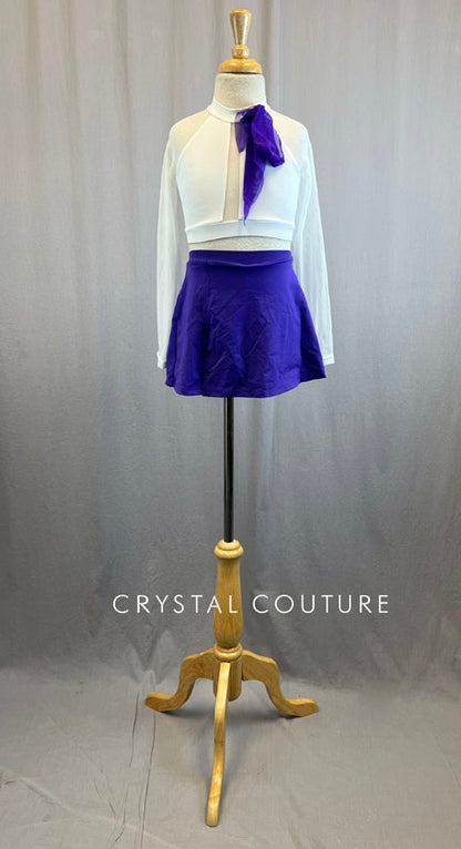 White Crop Top with Purple Skirt