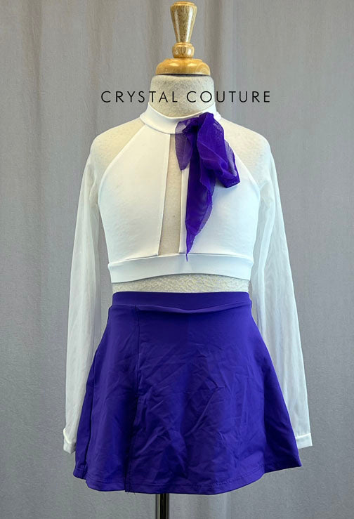 White Crop Top with Purple Skirt