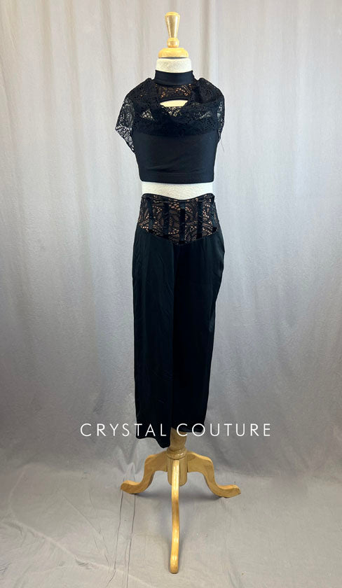 Black Two Piece with Lace Draping and Pants