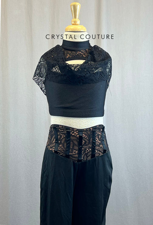 Black Two Piece with Lace Draping and Pants