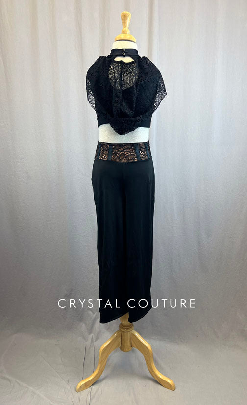 Black Two Piece with Lace Draping and Pants