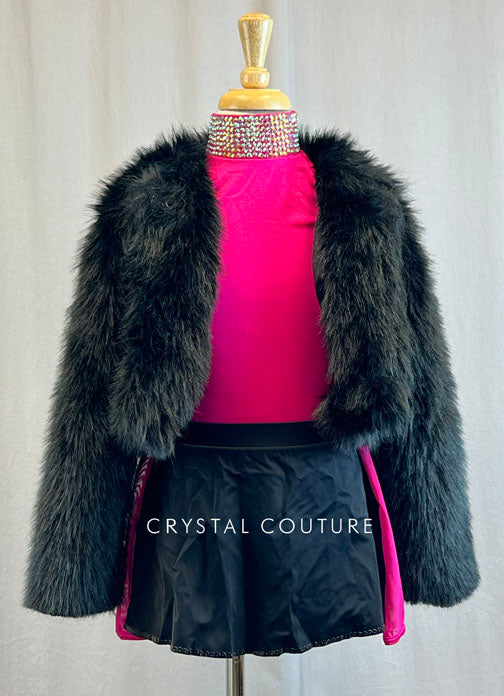 Fuchsia Leotard With Black Skirt and Faux Fur Coat