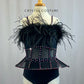 Black Peplum bustier Style Leotard With Feathers