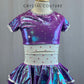 Two Piece Iridescent Purple and White Crop Top and Skirt With Rhinestones