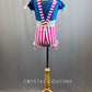 Hot Pink and White Striped Overalls With Denim Look Lycra Top With Rhinestones
