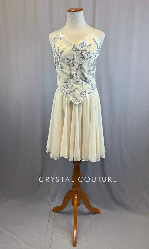 Custom Ivory Corset Bodice Ballet Dress With Ivory Silk Chiffon Skirt