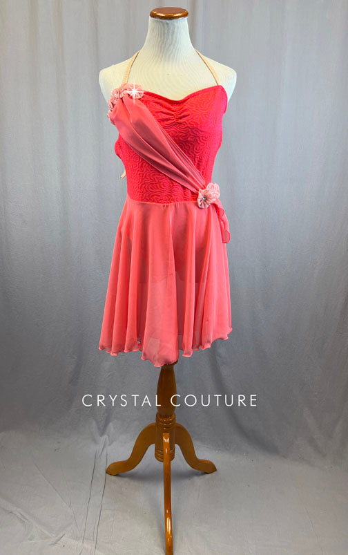 Custom Coral Ballet Dress with Rose Chiffon Sash And Skirt