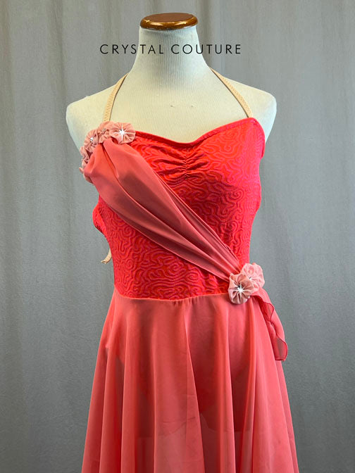 Custom Coral Ballet Dress with Rose Chiffon Sash And Skirt