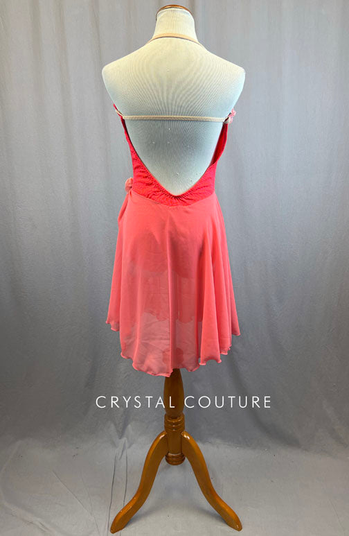 Custom Coral Ballet Dress with Rose Chiffon Sash And Skirt