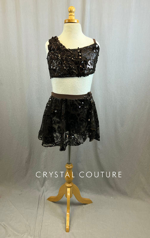 Custom Brown Two Piece with Embroidery and Sequin