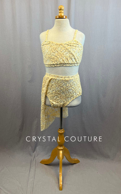 Custom Ivory Two Piece with Butter Yellow Sequin Lace Mesh