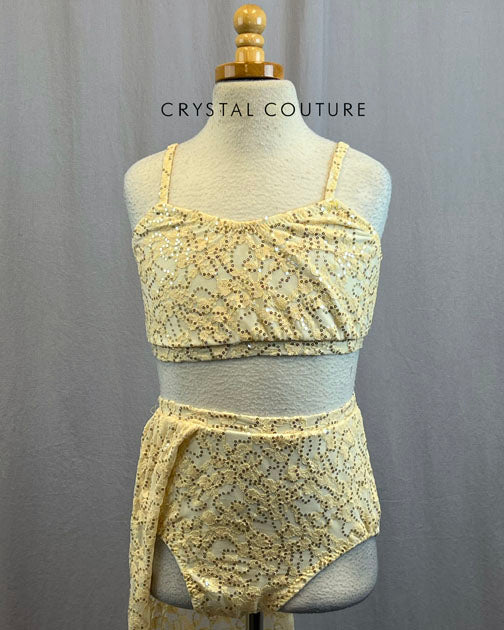 Custom Ivory Two Piece with Butter Yellow Sequin Lace Mesh