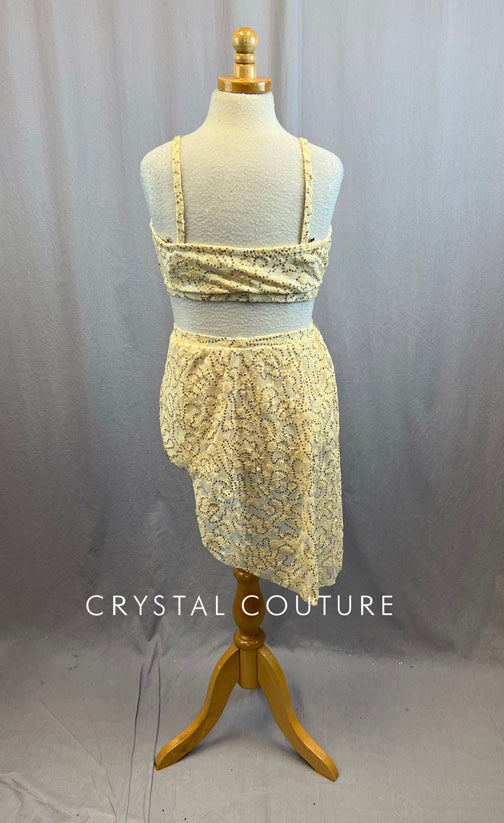 Custom Ivory Two Piece with Butter Yellow Sequin Lace Mesh