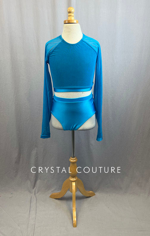 Custom Turquoise Long Sleeve Crop Top With Briefs