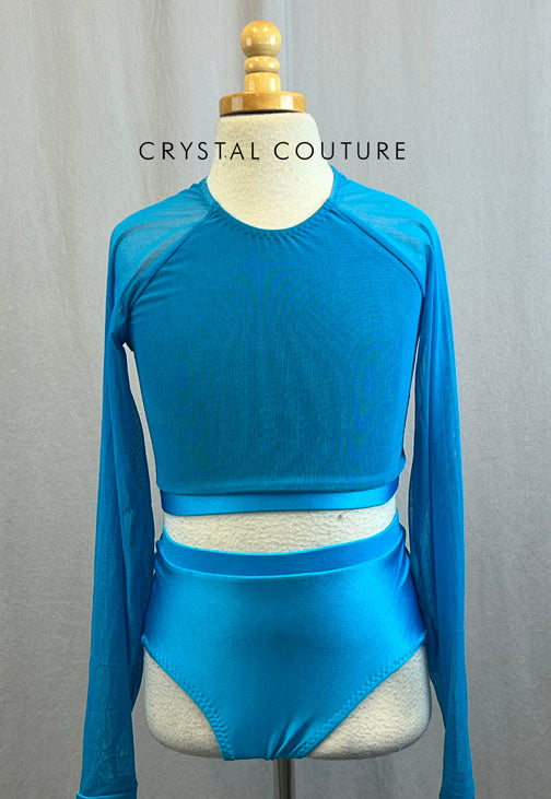 Custom Turquoise Long Sleeve Crop Top With Briefs