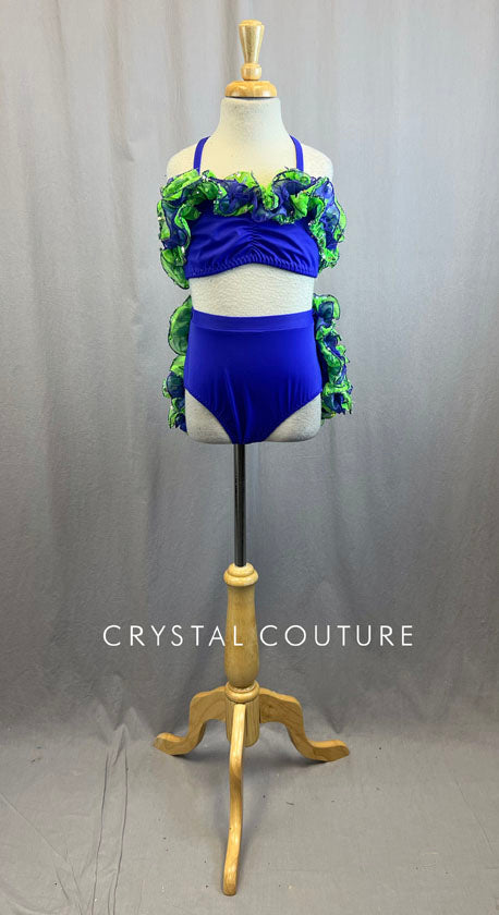 Custom Purple and Green Ruffle Two Piece with Sequin