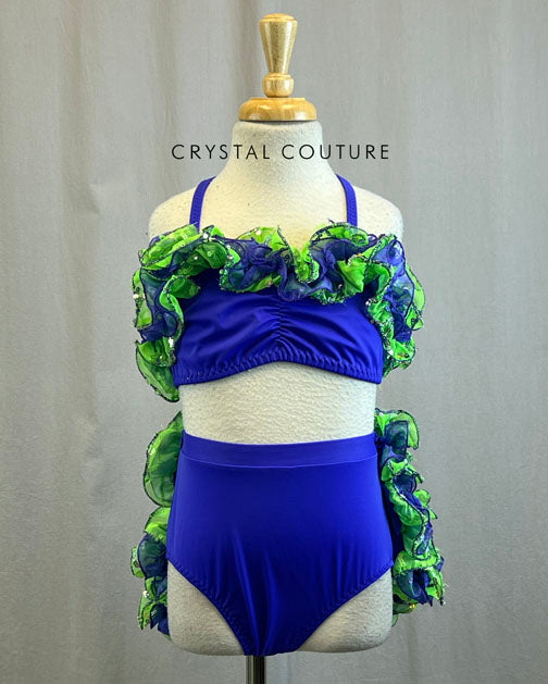 Custom Purple and Green Ruffle Two Piece with Sequin