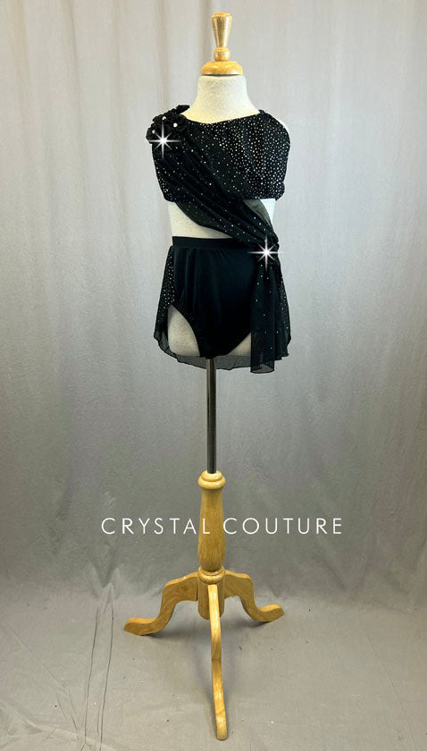 Custom Black Two Piece With Black Glitter Chiffon