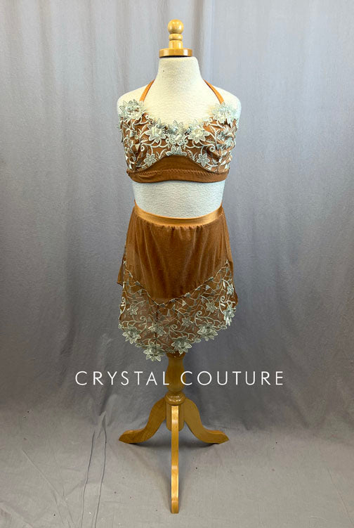 Custom Bronze Shimmer Mesh Two Piece With Appliques