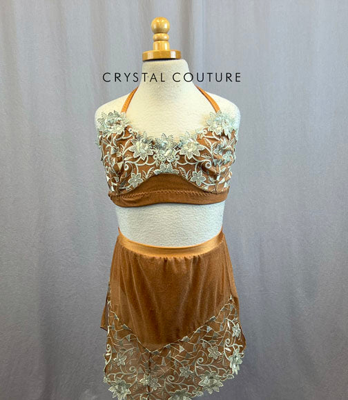 Custom Bronze Shimmer Mesh Two Piece With Appliques