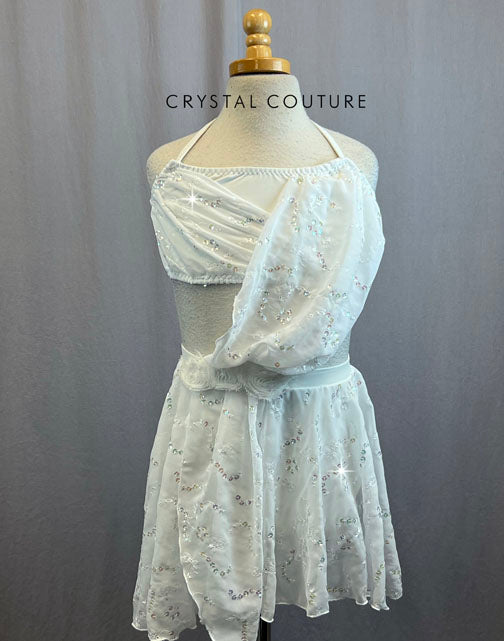 Custom White Two Piece With Sequin Applique Chiffon