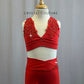 Custom Red Lycra Two Piece With Rhinestone Applique and Pants