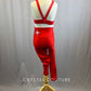 Custom Red Lycra Two Piece With Rhinestone Applique and Pants