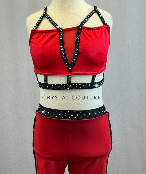 Custom Red and Black Lycra Two Piece With Sheer Pants