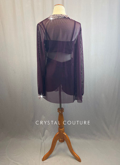 Custom Plum Mesh Tunic With Rhinestones and Plum Bra and Shorts