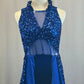 Custom Royal Blue Velvet and Solid Sequin Leotard With Rhinestones