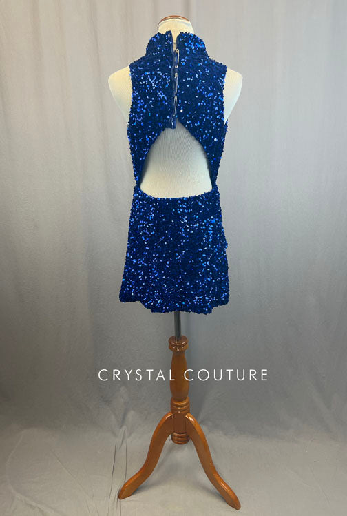 Custom Royal Blue Velvet and Solid Sequin Leotard With Rhinestones