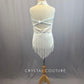 Custom White Halter Leotard With Fringe Skirt and Rhinestones