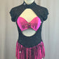 Custom Black and Fucshia Leotard With Fringe and Rhinestones