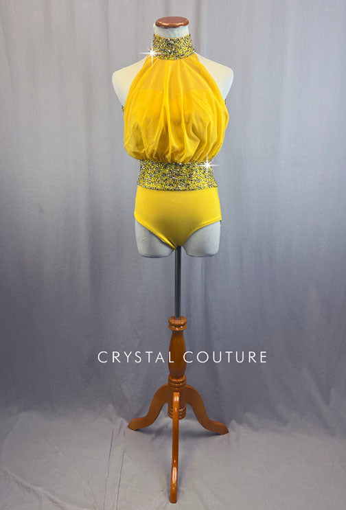 Custom Mustard Yellow Halter Leotard with Rhinestones Crystal Couture Custom Mustard Yellow Halter Leotard with Rhinestones Crystal Couture