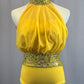 Custom Mustard Yellow Halter Leotard with Rhinestones