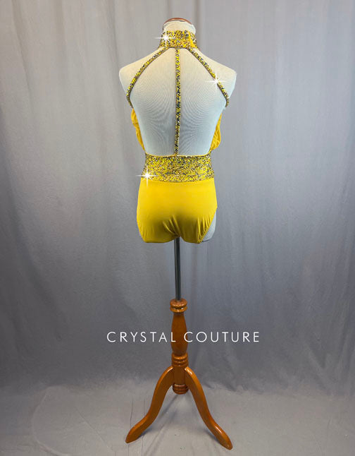 Custom Mustard Yellow Halter Leotard with Rhinestones