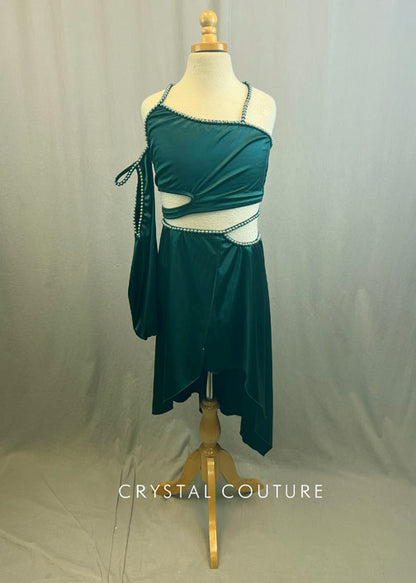 Forest Green Satin Lycra Grecian Look Lyrical Two Piece Dress