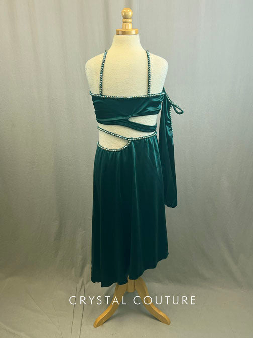 Forest Green Satin Lycra Grecian Look Lyrical Two Piece Dress