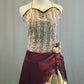 Custom Maroon and Ivory Corset Dress With Maroon Satin Skirt Wth Rhinestones