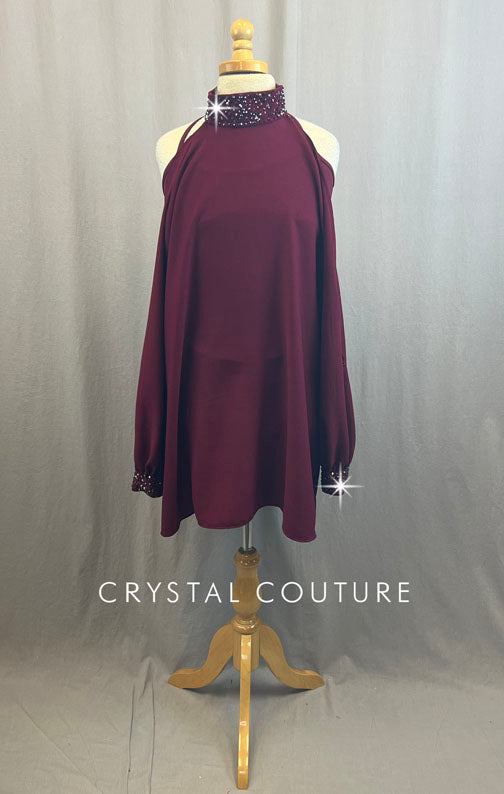 Custom Maroon Tunic With Rhinestones and Built In Maroon Lycra Unitard