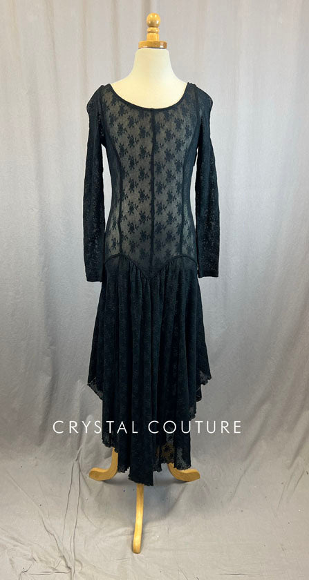Black Sheer Long Sleeve Lace Dress