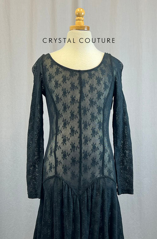 Black Sheer Long Sleeve Lace Dress