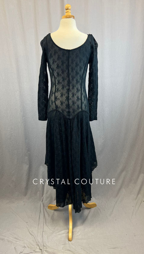 Black Sheer Long Sleeve Lace Dress