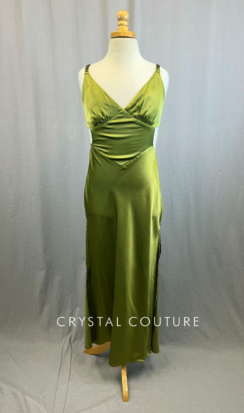 Moss Green Silk Dress With Lycra Shorts