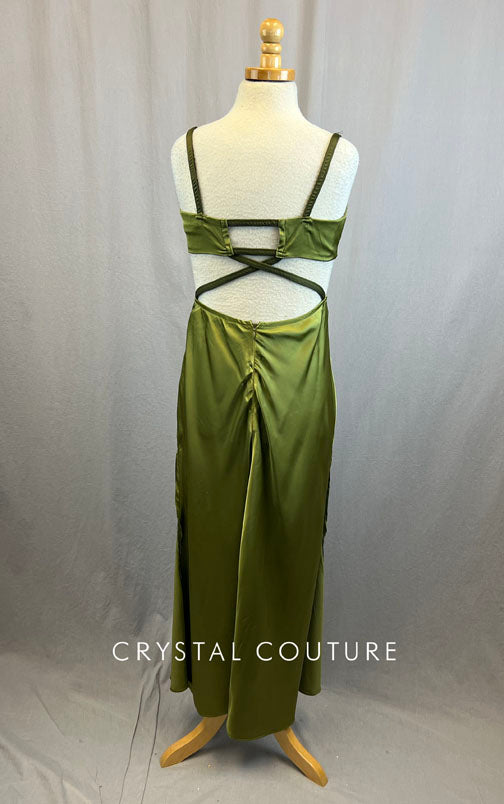 Moss Green Silk Dress With Lycra Shorts