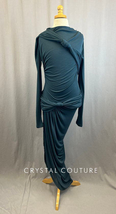 Teal Blue Green Long Dress With Fabric Knots